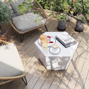 28 in. Indoor and Outdoor Patio Mgo Concrete Coffee Table in a Porcelain White Hexagon Design