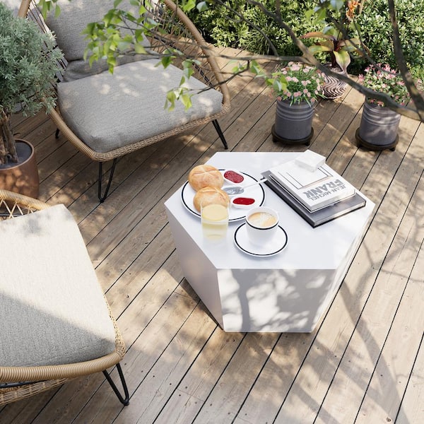 PATIOGUARDER 28 in. Indoor and Outdoor Patio Mgo Concrete Coffee Table in a Porcelain White Hexagon Design