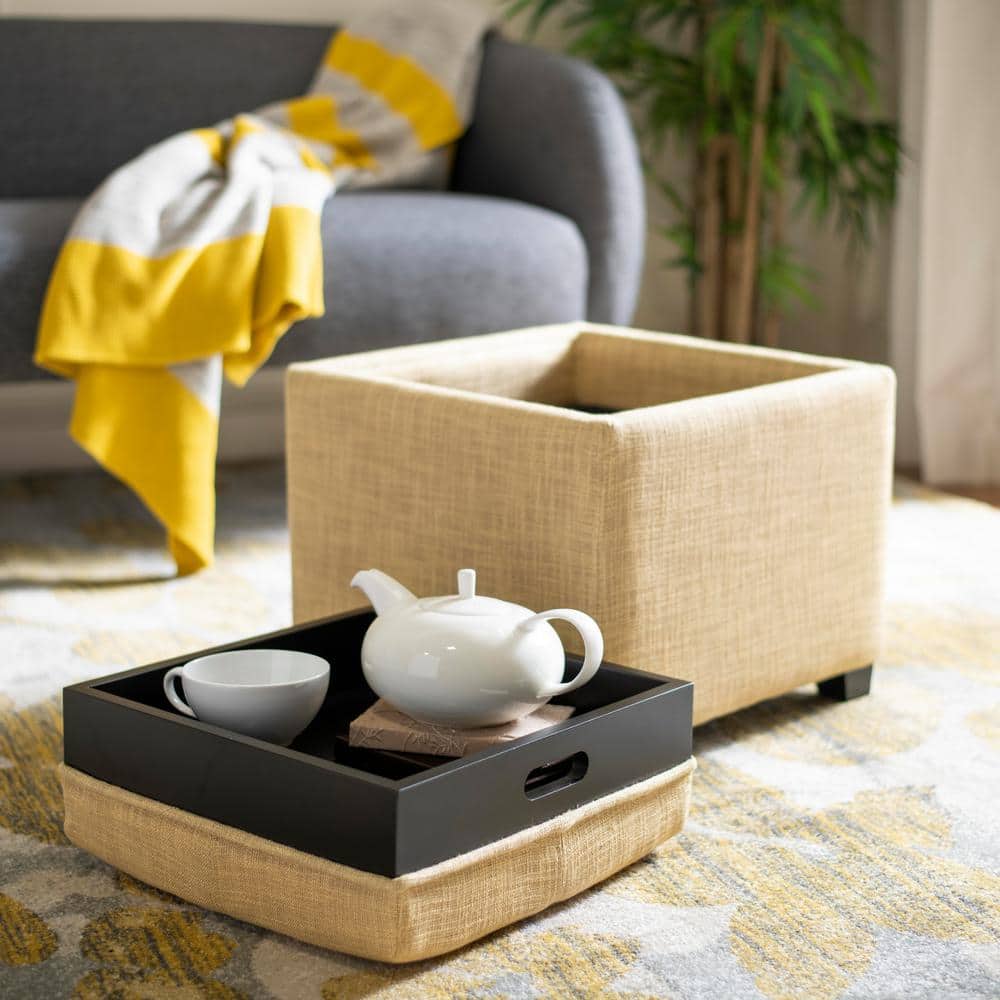 Harrison Gold Upholstered Ottoman with Reversible Tray
