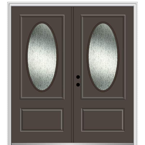 MMI Door 72 in. x 80 in. Right-Hand/Inswing Rain Glass Brown Fiberglass Prehung Front Door on 4-9/16 in. Frame