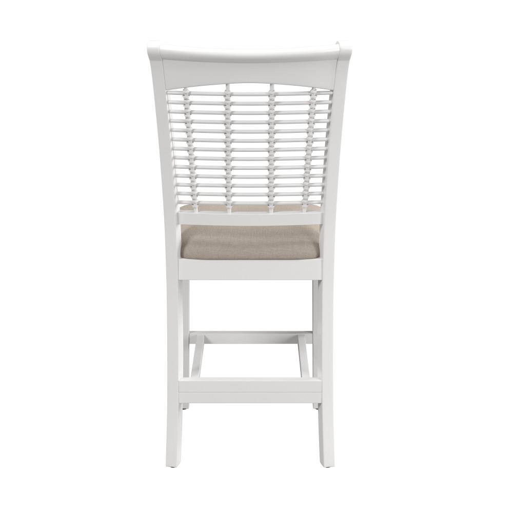 Bayberry White Wood Counter Stools with Beige Upholstery, Set of 2