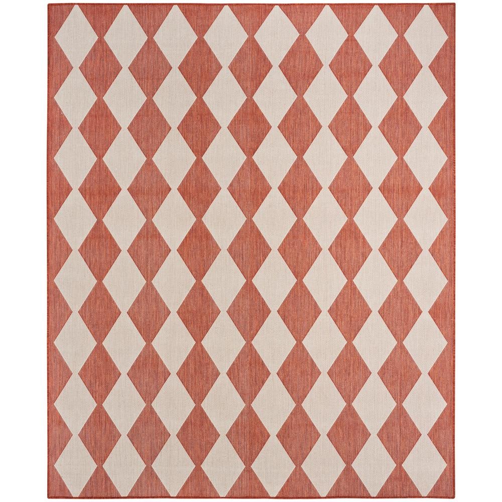 Positano Terracotta and Off-White Diamond Outdoor Rug 7' x 10'