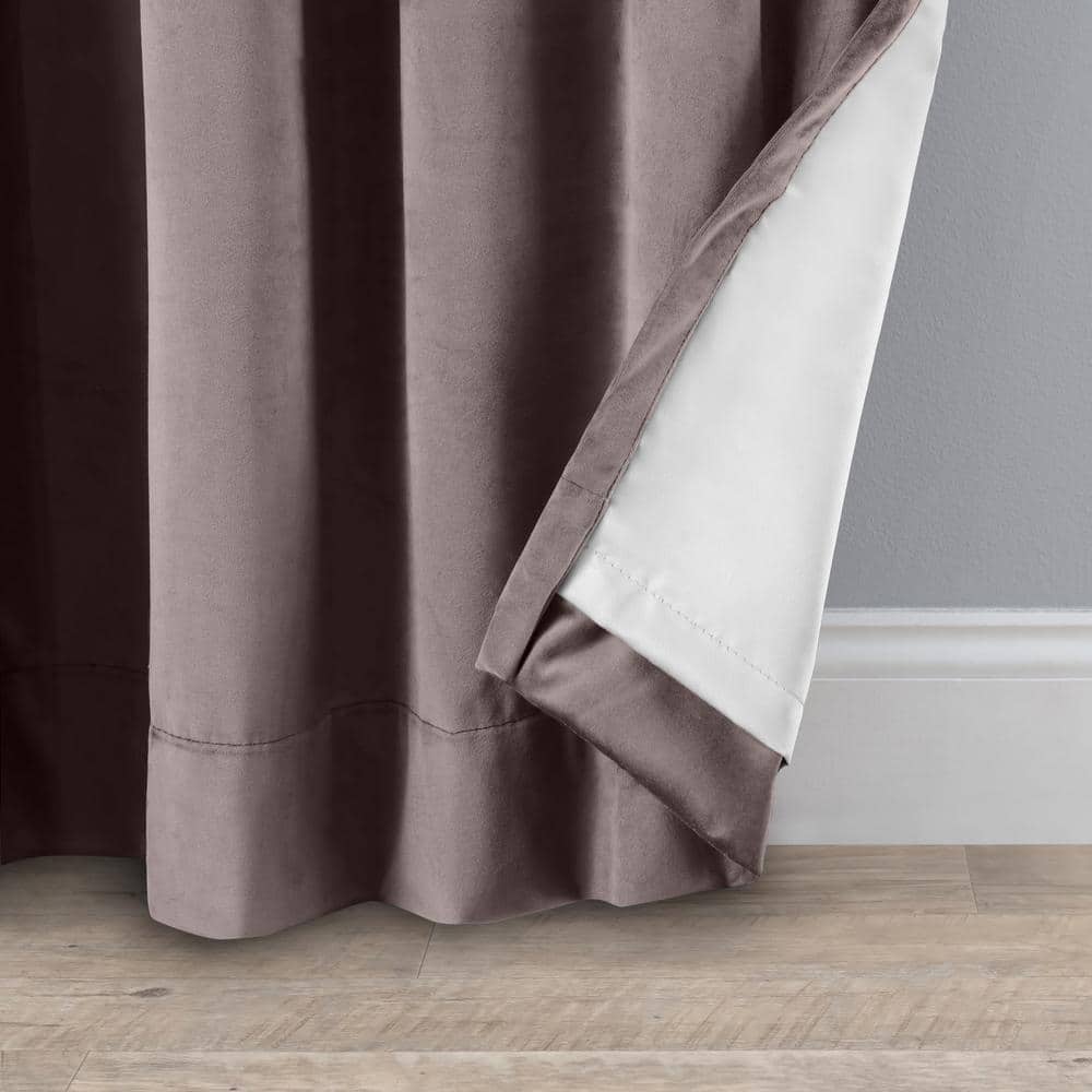 Mauve Velvet Blackout Pleated Window Panel with Rod Pocket