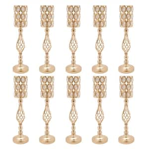 24 in. H Gold Metal Iron Crystal Decor Vases Wedding Party Table Decoration Vases (Set of 10)