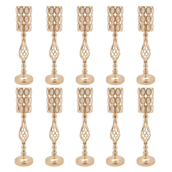 YIYIBYUS 24 in. H Gold Metal Iron Crystal Decor Vases Wedding Party Table Decoration Vases (Set of 10)