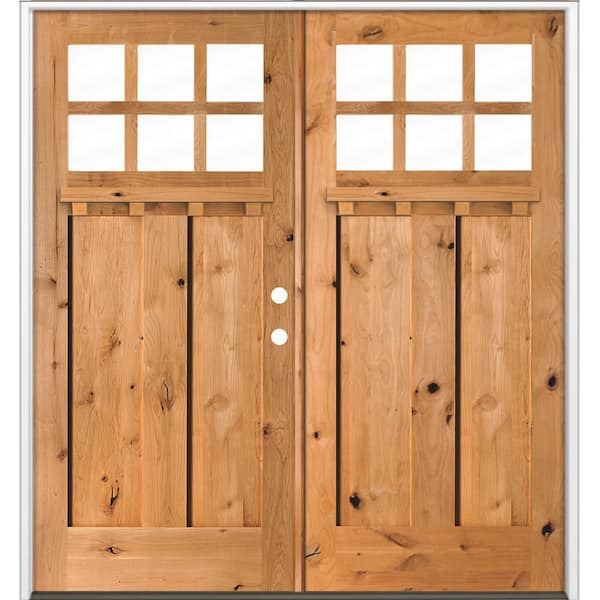 72 in. x 80 in. Knotty Alder Left-Hand/Inswing Double DS 6-Lite Clear Glass Cedar Wood Prehung Front Door