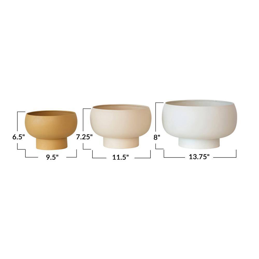 Set of 3 Beige, Ivory, and Mustard Metal Footed Planters