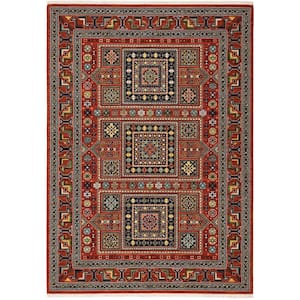 Lillian Red/Multi-Colored 10 ft. x 13 ft. Oriental Geometric Wool/Nylon Blend Fringed-Edge Indoor Area Rug