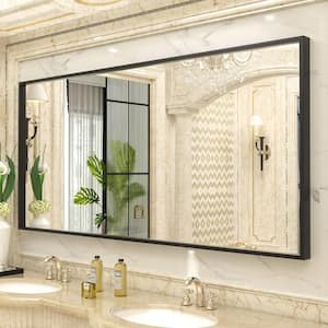 72 in. W x 36 in. H Rectangular Aluminum Alloy Framed and Tempered Glass Wall Bathroom Vanity Mirror in Matte Black