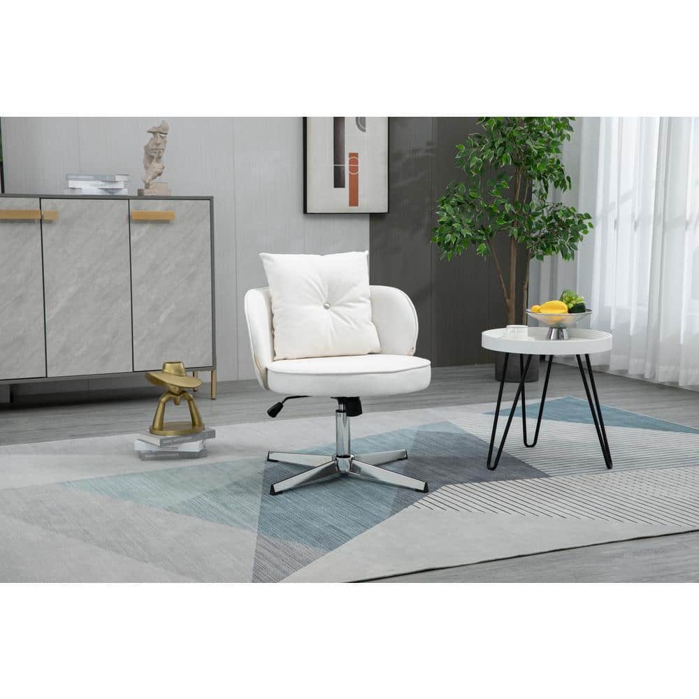 HOMEFUN Modern Contemporary White Fabric Upholstered Swivel Barrel