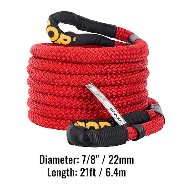 VEVOR 7/8 x 21' Kinetic Recovery Rope, 21,970 lbs, Heavy Duty Nylon Double Braided Kinetic Energy Rope w/ Loops and Protective