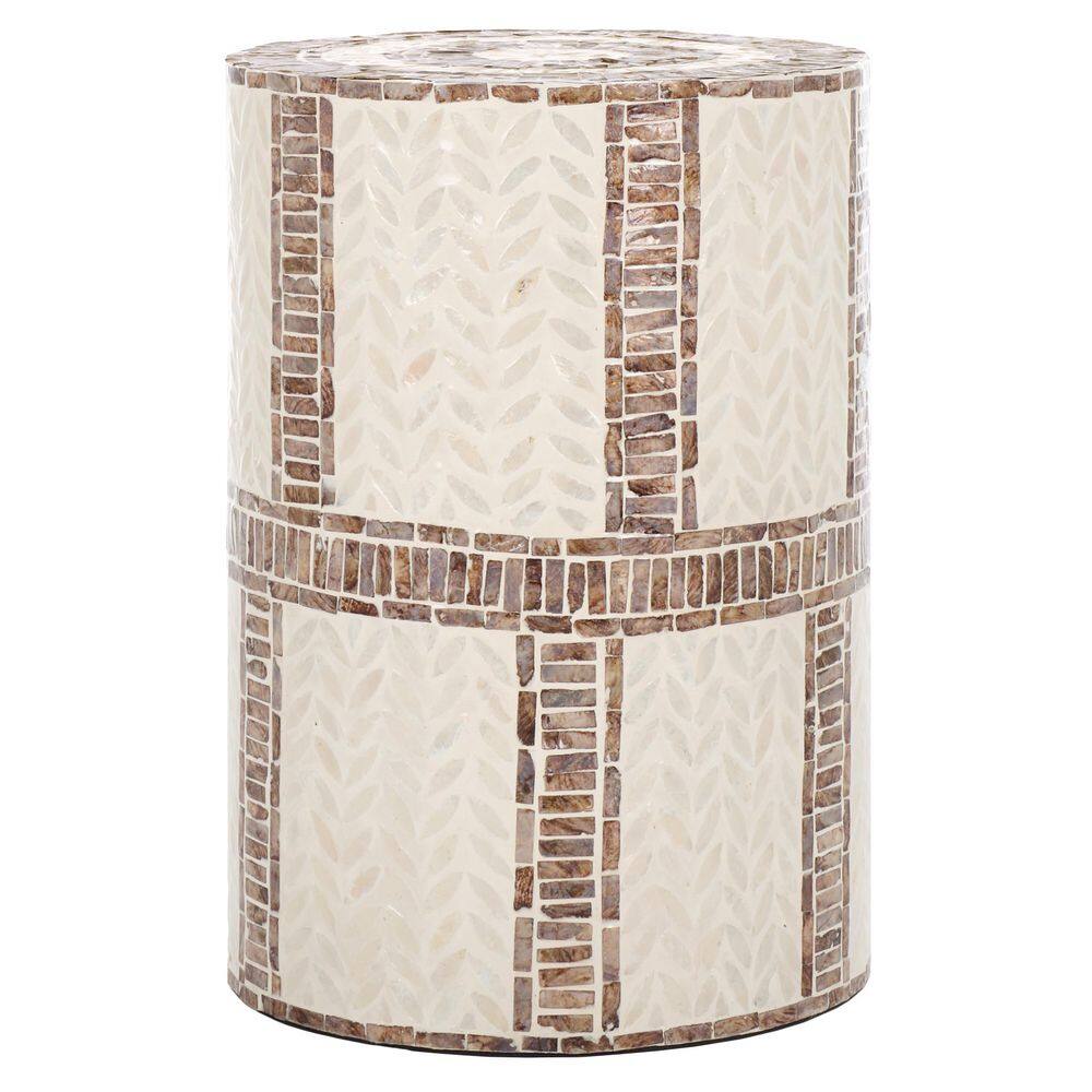 Keary 13 in. White/Gold Round Wood End Table