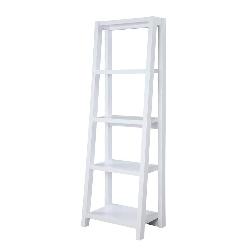 White Wood 5-Tier Ladder Bookcase