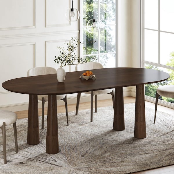 Oval Walnut Solid Wood 79 in. Kitchen Tables 4-Legs Dining Table Seats 8