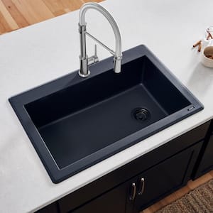 Midnight Black Granite Composite 33 in. x 22 in. Single Bowl Drop-In Topmount Kitchen Sink