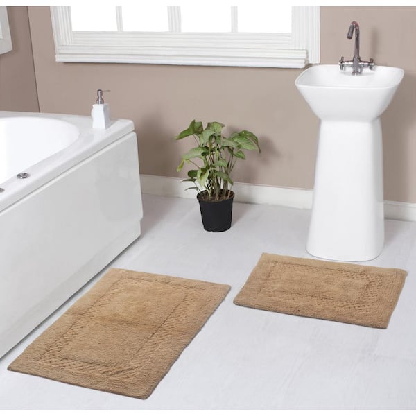 HOME WEAVERS INC Classy 100% Cotton Bath Rugs Set, 2-Piece Set(S+M), Linen