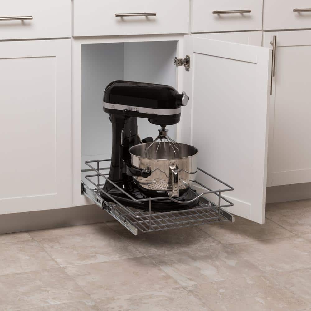 Frosted Nickel 14.5" Metal Pull-Out Cabinet Organizer