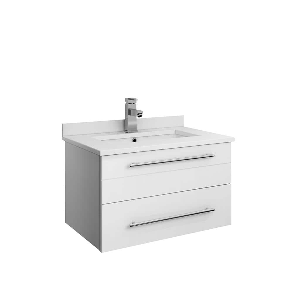 Fresca Lucera 24 in. W Wall Hung Bath Vanity in White with Quartz Stone ...