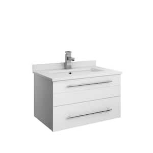 Lucera 24 in. W Wall Hung Bath Vanity in White with Quartz Stone Vanity Top in White with White Basin