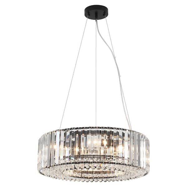 6-Light Black Adjustable High Modern Crystal Chandelier for Kitchen Dining Room Living Room Foyer