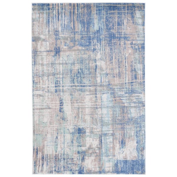 SAFAVIEH Skyler Collection Gray Beige/Blue 9 ft. x 12 ft. Abstract Stiped Area Rug