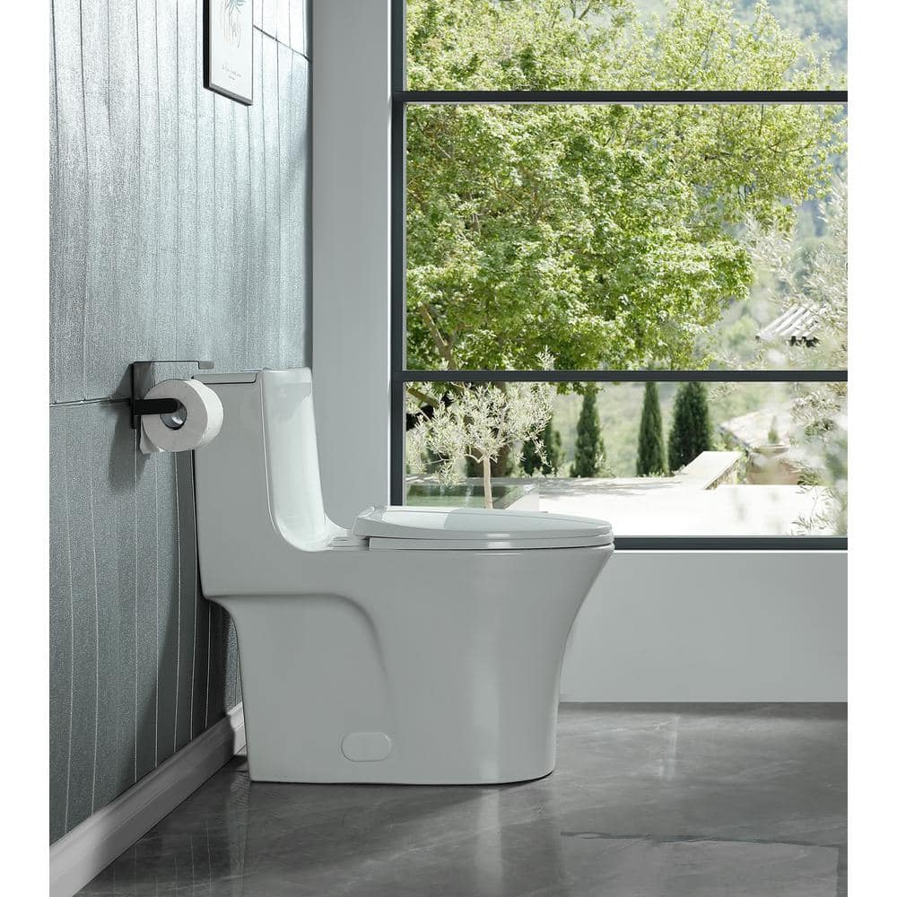 Glossy White Elongated Dual Flush One-Piece Toilet