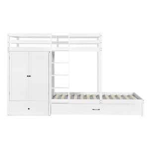 White Twin-Over-twin Bunk Bed with Wardrobe, Drawers and Shelves