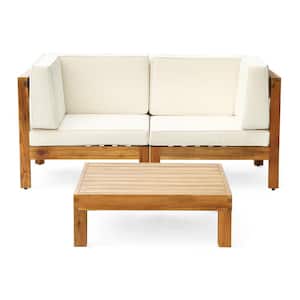 Jonah Teak 2-Piece Wood Patio Deep Seating Set with Beige Cushions - Loveseat, Coffee Table