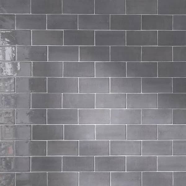 MOLOVO New Country Asfalt Charcoal Gray 5.9 in. x 2.95 in. Polished Ceramic Tile Sample