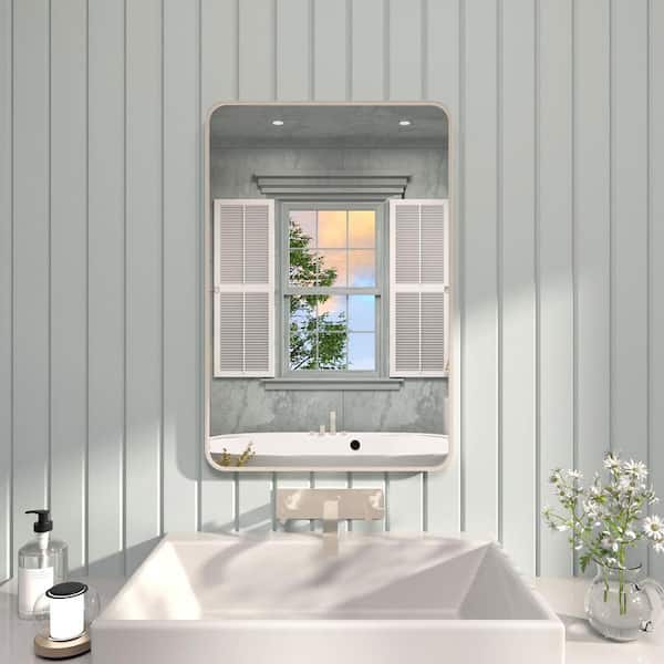 TaiMei 24 in. W x 36 in. H Rectangular Framed Wall Bathroom Vanity Mirror in Brushed Nickel