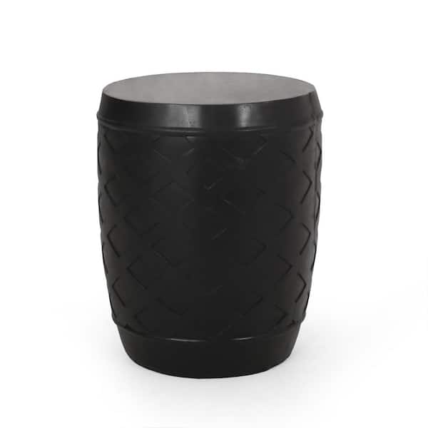 Tatayosi Matte Black Round Stone Outdoor Side Table Coffee Table