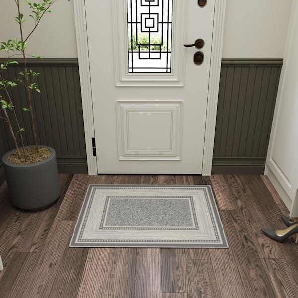 Ottohome Collection Non-Slip Rubberback Bordered Design 2x3 Indoor Entryway Mat, 2 ft. 3 in. x 3 ft., Gray