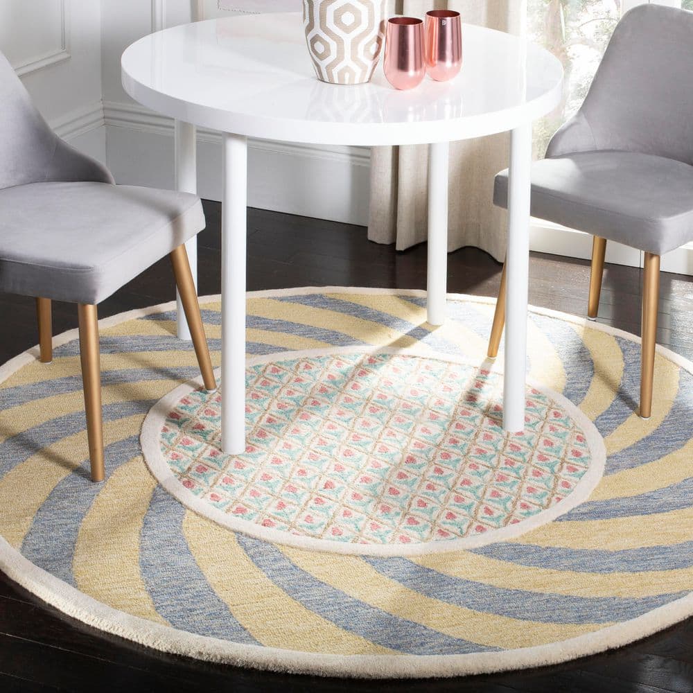 Novelty 4 ft. x 4 ft. Round Ivory Blue/Rose Swirl Medallion Area Rug price history on PriceWatchPro
