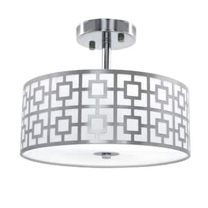 12.6 in. 3-Light Brushed Chrome Finish Silver Semi-Flush Mount Ceiling Light with Drum Shade