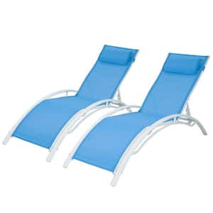 Blue Adjustable Outdoor Chaise Lounge Chairs With Aluminum Frame for Beach, Backyard, Pools