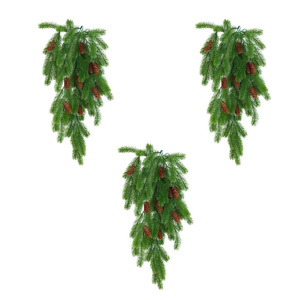 30 in. UV Resistant Artificial Christmas Pine and Pinecone Hanging Plant (Indoor/Outdoor) - Set of 3