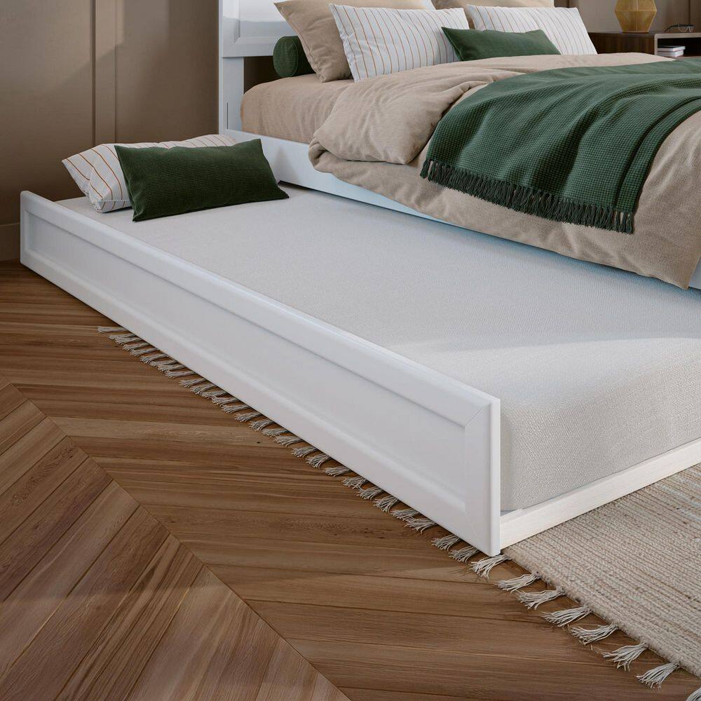 Lylah Walnut Brown Solid Wood Frame King Platform Bed with Panel Footboard and Twin XL Trundle - thumbnail 10