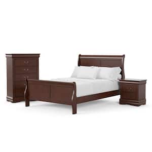 3-Piece Burkhart Cherry Wood Twin Bedroom Set Bed and Nightstand with Chest