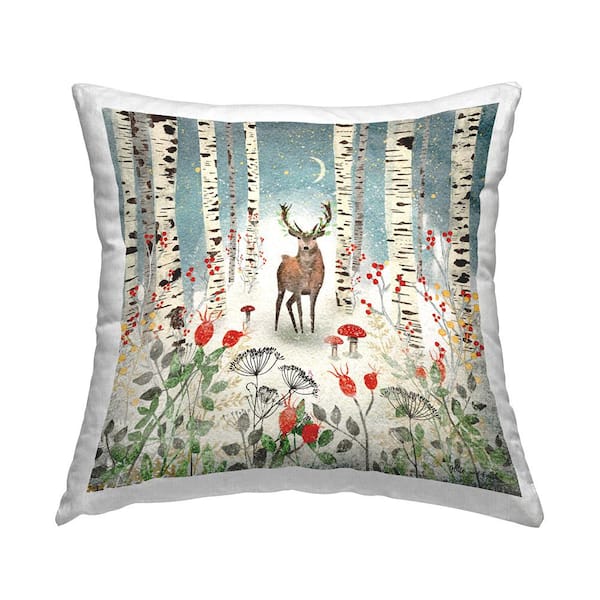 Stupell Industries Layered Woodland Birch Deer Multi-Color Print Polyester 18in. X 18in. Throw Pillow