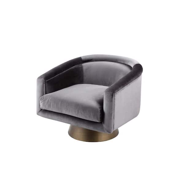 Gray and Brass Velvet Armchair