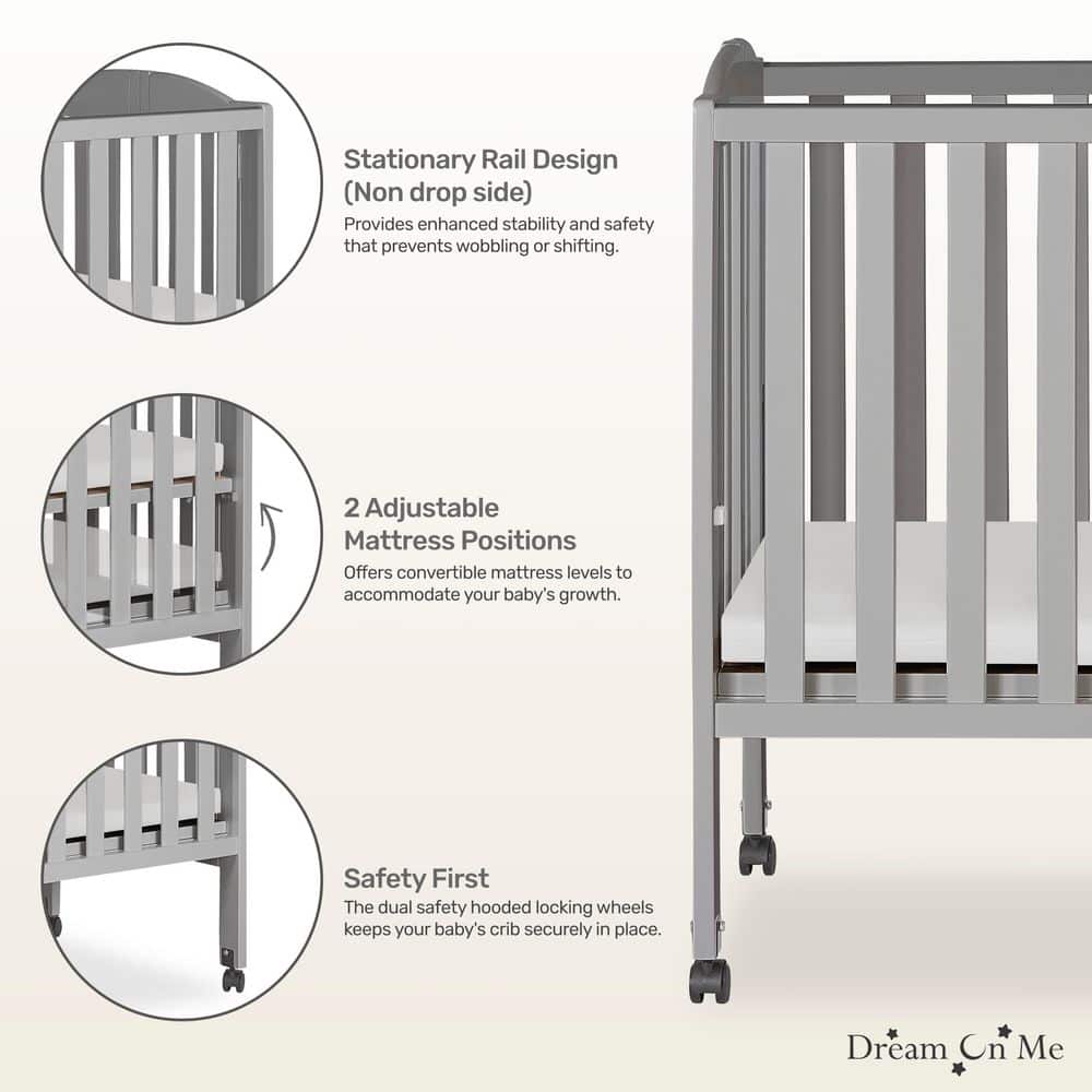 Cool Gray Pine 2-in-1 Folding Portable Mini Crib