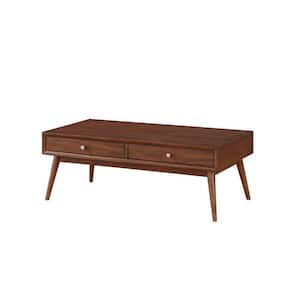 24 in. in. Walnut Brown Rectangle wood Top Coffee Table with 2-Drawer