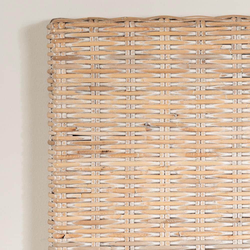 Queen White Washed Rattan Wicker Headboard