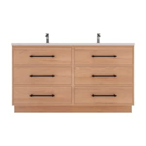 Victoria 47 in. W x 20 in. D x 35 in. H Double Sink Freestanding Bath Vanity in Red Oak with White Acrylic Top