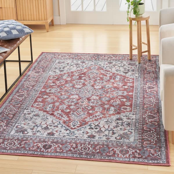 Machine Washable Series 1 Brick Ivory 5 ft. x 7 ft. Distressed Traditional Area Rug