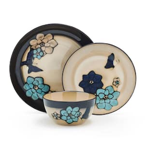 Painted Butterfly Blue 12-Piece Stoneware Dinnerware Set
