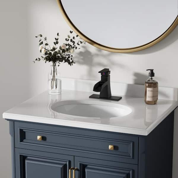 Single Hole Single-Handle Low-Arc Bathroom Faucet in Matte Black with Drain Assembly