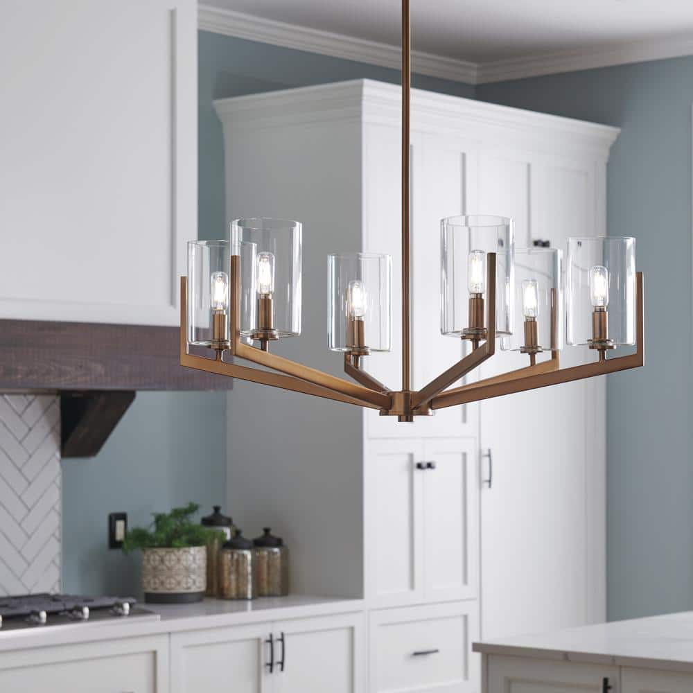 Brushed Brass and Clear Glass 6-Light Sputnik Chandelier