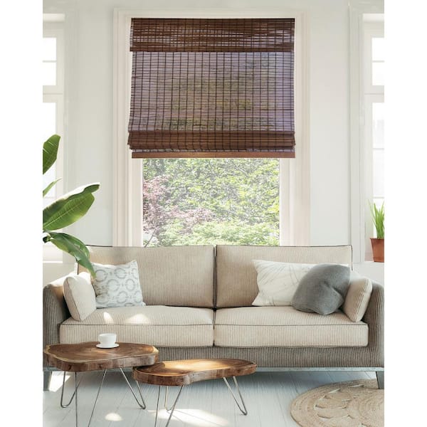 Premium True-to-Size Brown Buffalo Cordless Light Filtering Natural Woven Bamboo Roman Shade 34 in. W x 64 in. L