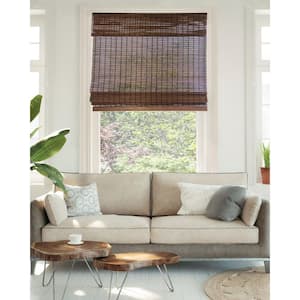 Premium True-to-Size Brown Buffalo Cordless Light Filtering Natural Woven Bamboo Roman Shade 35 in. W x 64 in. L